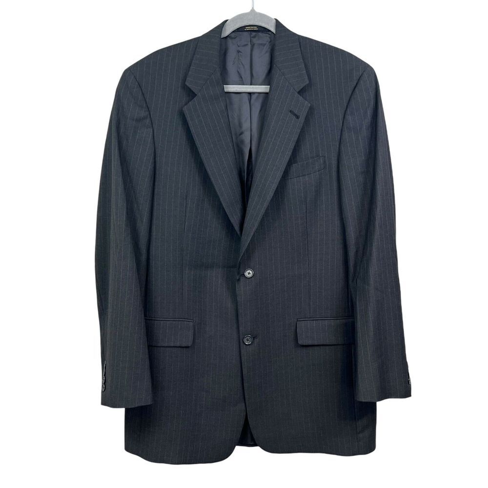 Hart Schaffner Marx Men‎ Wool Blazer Black Pinstripe 2 Button Vented Sz 40L